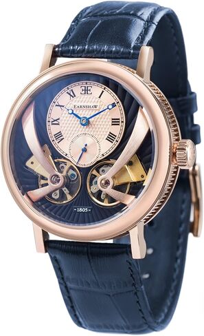 Thomas Earnshaw Mens 43mm Beaufort Anatolia Double Barrel Automatic Watch with Open Heart Dial and Genuine Leather Strap ES-8059 in Kuwait