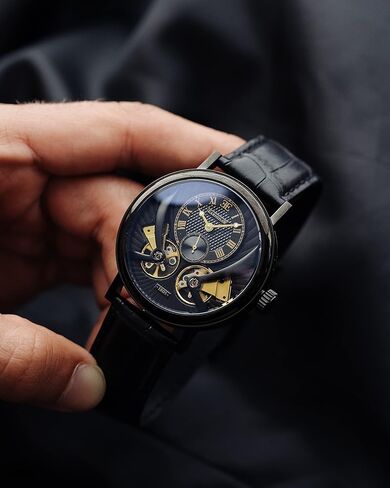 Thomas Earnshaw Mens 43mm Beaufort Anatolia Double Barrel Automatic Watch with Open Heart Dial and Genuine Leather Strap ES-8059 in Kuwait