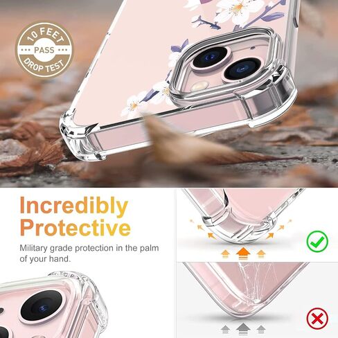 Flower Designed for iPhone 13 Case[with Screen Protector], Floral Clear Women Phone Case Shockproof Protective Soft TPU Bumper Cover 6.1 Inch 2021 in Saudi Arabia