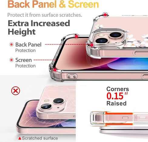 Flower Designed for iPhone 13 Case[with Screen Protector], Floral Clear Women Phone Case Shockproof Protective Soft TPU Bumper Cover 6.1 Inch 2021 in Saudi Arabia