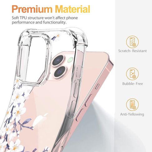 Flower Designed for iPhone 13 Case[with Screen Protector], Floral Clear Women Phone Case Shockproof Protective Soft TPU Bumper Cover 6.1 Inch 2021 in Saudi Arabia
