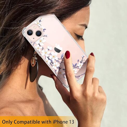 Flower Designed for iPhone 13 Case[with Screen Protector], Floral Clear Women Phone Case Shockproof Protective Soft TPU Bumper Cover 6.1 Inch 2021 in Saudi Arabia