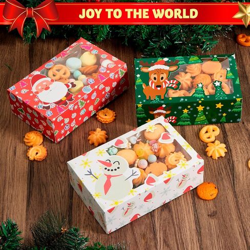 JOYIN 24 PCS Christmas Foil Treats Cookie Gift Box (8.75" x 5.75" x 2.75") Colorful Pattern with Window for Pastries, Cupcakes, Cookies, Brownies, Donuts Gift-Giving in Saudi Arabia