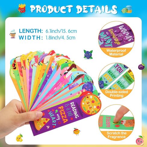 Lincia 90 Pcs Scented Bookmarks Scratch and Sniff Bookmarks Cute Bookmarks for Kids Fruit Food Scented Fun Bookmarks Assorted Scented Bookmarks for Students, Teens, Food Lovers, 30 Styles in Saudi Arabia