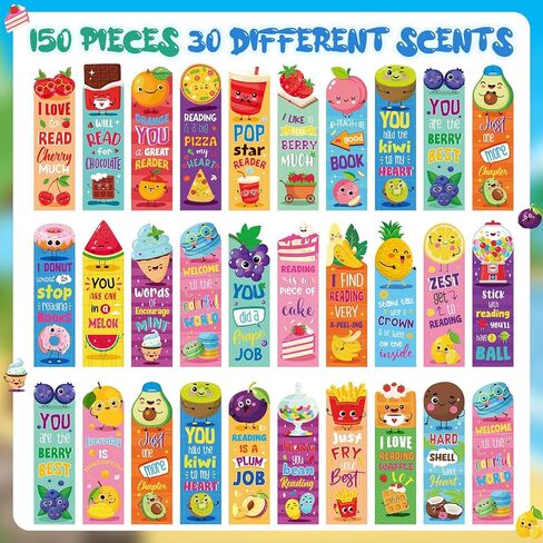 Lincia 90 Pcs Scented Bookmarks Scratch and Sniff Bookmarks Cute Bookmarks for Kids Fruit Food Scented Fun Bookmarks Assorted Scented Bookmarks for Students, Teens, Food Lovers, 30 Styles in Saudi Arabia