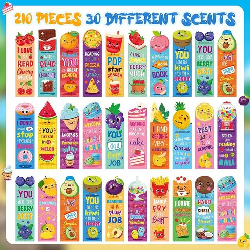 Lincia 90 Pcs Scented Bookmarks Scratch and Sniff Bookmarks Cute Bookmarks for Kids Fruit Food Scented Fun Bookmarks Assorted Scented Bookmarks for Students, Teens, Food Lovers, 30 Styles in Saudi Arabia