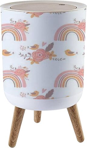 Small Trash Can with Lid Boho Rainbow Pastel spring kids clipart set moon and sun baby design Garbage Bin Round Waste Bin Press Cover Dog Proof Wastebasket for Kitchen Bathroom Living Room 1.8 Gallon in Saudi Arabia