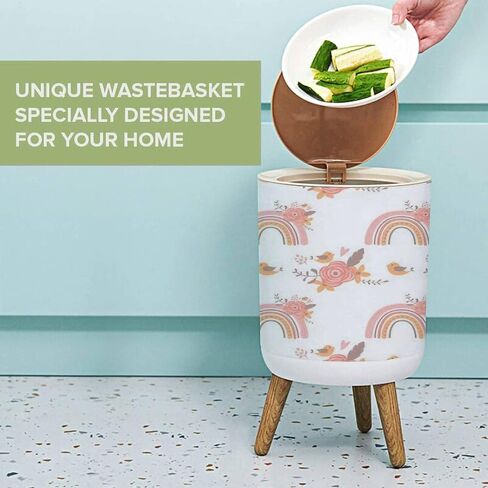 Small Trash Can with Lid Boho Rainbow Pastel spring kids clipart set moon and sun baby design Garbage Bin Round Waste Bin Press Cover Dog Proof Wastebasket for Kitchen Bathroom Living Room 1.8 Gallon in Saudi Arabia