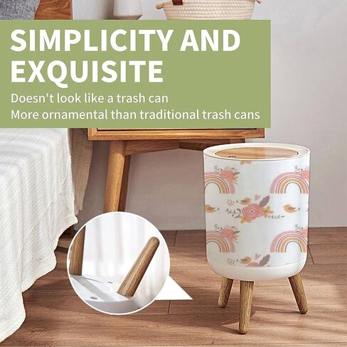 Small Trash Can with Lid Boho Rainbow Pastel spring kids clipart set moon and sun baby design Garbage Bin Round Waste Bin Press Cover Dog Proof Wastebasket for Kitchen Bathroom Living Room 1.8 Gallon in Saudi Arabia