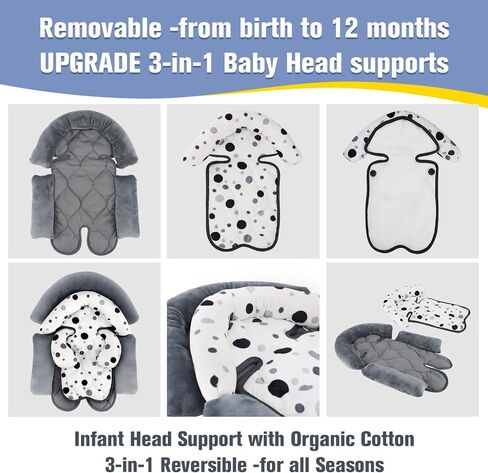 KAKIBLIN Upgraded 3 in 1 Infant Car Seat Insert, Baby Car Seat Cushion Pad,Reversible Baby Carseat Head & Body Support for Newborn and Toddler 0-12 Month, Perfect for Car seat, Strollers, Swings in Saudi Arabia