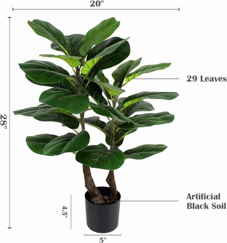 28" Artificial Fiddle Leaf Fig Tree/Fake Ficus Lyrata Faux Plant in Pot for Office Decoration Home Décor in Saudi Arabia