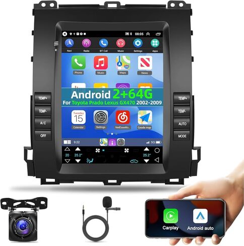 [2+64G] راديو سيارة NHOPEEW لسيارة Lexus GX470 Toyota Prado 2002-2009 - Carplay اللاسلكي وAndroid Auto - شاشة لمس عمودية 9.7 بوصة ستيريو Android للسيارة - Hi-Fi/WiFi/GPS/SWC + كاميرا احتياطية AHD in Saudi Arabia