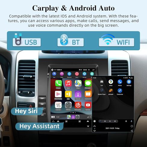[2+64G] راديو سيارة NHOPEEW لسيارة Lexus GX470 Toyota Prado 2002-2009 - Carplay اللاسلكي وAndroid Auto - شاشة لمس عمودية 9.7 بوصة ستيريو Android للسيارة - Hi-Fi/WiFi/GPS/SWC + كاميرا احتياطية AHD in Saudi Arabia