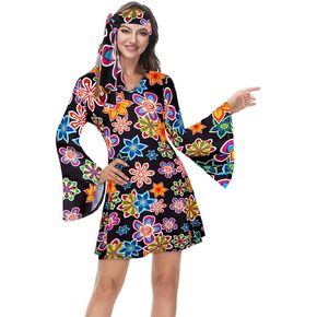 Lehauya Disco Outfit Women Retro Hippie Disco Dress 70s Disco Costumes for Women Floral Disco Gogo Dress