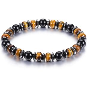 MANIFO Black Obsidian Tiger Eye Crystal Bracelet for Men Healing Crystals Gemstone Bead Bracelets Gifts
