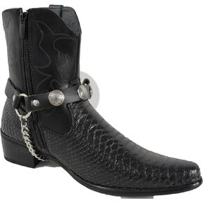 TFJ Men Biker Jewelry Boot Bracelets Black Leather Straps Silver Metal Chains Native American Indian