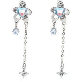 YIYUGEY ㅤNiche Sweet Cool Asymmetrical Earrings High Design Sense Temperament Stars Moon Earrings Stud Tassels Sweet Love Earrings Crystal Jewelry For Women Girl Gifts