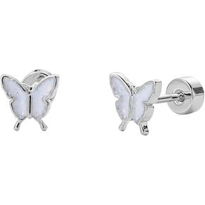 20G Butterfly Glitter Enamel Screw Flat Back Small Tiny Stud Earrings for Women Teen Girls Minimalist Cute Stainless Steel Silver Plated Animal Cartilage Tragus Piercing Little Studs Hypoallergenic Jewelry Gift