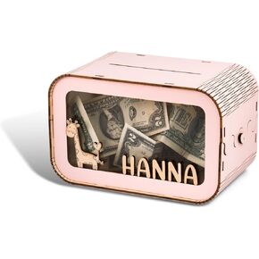 Wooden Piggy Bank for Kids, Personalized Piggy Banks for Girls, Boys, Toddlers 1-3, Custom Piggy Bank with Name, Unique Birthday Gifts, Idea