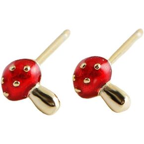 Cute Red Mushroom Enamel 925 Sterling Silver Cartilage Tragus Small Stud Earrings for Women Girls Dainty Minimalist Tiny Mini Plant Piercing Post Pin Hypoallergenic for Sensitive Ear Fashion Jewelry Gifts Daughter Her Bff Birthday