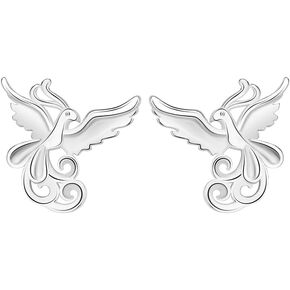 Cute Phoenix Mini Stud Earrings for Women Girls Cartilage 925 Sterling Silver Flying Bird Tiny Studs Earring Dainty Birthday Jewelry Gifts Hypoallergenic
