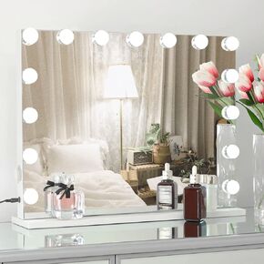 22.8"x 18.1" Vanity Mirror Makeup Mirror with Lights,10X Large Hollywood Lighted Vanity Mirror with 15 Dimmable LED Bulbs,3 Color Modes,Touch Control for Bedroom,Tabletop or Wall-Mounted