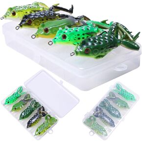 Frog Lures for Bass Fishing,Topwater Fishing Lures,TopWater Frog Lure Soft Swimbaits with Weedless Fishing Lures for Bass Trout Pike Snakehead,5pcs with Box