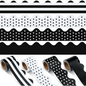 Colarr 4 Rolls 157ft Bulletin Board Borders Scalloped Border Trim Bulletin Board Decorations Bulletin Borders for School Classroom Chalkboard Whiteboard Blackboard (Classic Style)