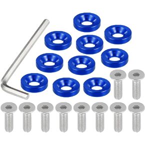 Motoforti Universal Finishing Countersunk Fender Bumper Washers, Gasket Screw Engine Bay Fastener Kit for Car Motorcycle Mechanical RC Parts, M6, Durable, Aluminum Alloy, Red, 1 Set