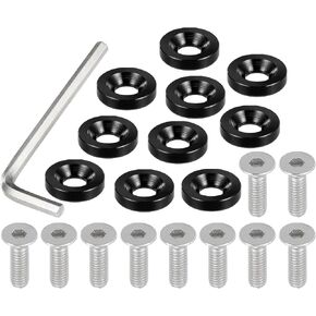 Motoforti Universal Finishing Countersunk Fender Bumper Washers, Gasket Screw Engine Bay Fastener Kit for Car Motorcycle Mechanical RC Parts, M6, Durable, Aluminum Alloy, Red, 1 Set