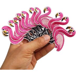 1.8“x 3.2" 12pcs Tropical Flamingo Iron On Sew On Embroidered Patches Appliques Machine Embroidery Needlecraft Sewing Kids Girls Boys Projects