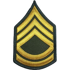 US Army Military Sergeant E-7 First Class Rank Stripes Uniform Chevrons Sewing Iron on Arms Shoulder Embroidered Applique Patch - OD (Olive Drab) (1 Piece) (E7-OD)