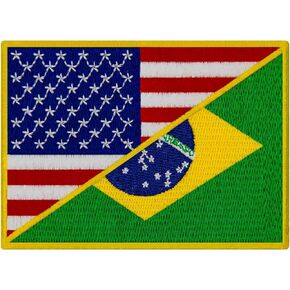 EmbTao USA American United States Flag and Brazil Flag Patch Embroidered Badge Biker Applique Iron On Sew On Emblem