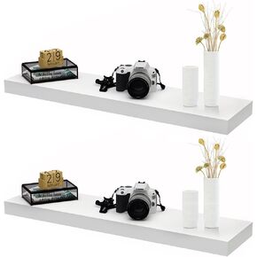 RANK Floating Shelves 2 Pack Modern Display Wall Shelf for Bedroom, Bathroom, Living Room and Kitchen, Deeper Than Others (White, 23.6" L x 11.5" D x2 T)