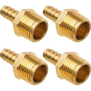 JUWO Brass Hose Barb Fitting, 5/16" Barb x 3/8" NPT Male Pipe Adapter Connector, Ideal for Air, Gas, Fuel, Oil (4-Pack)