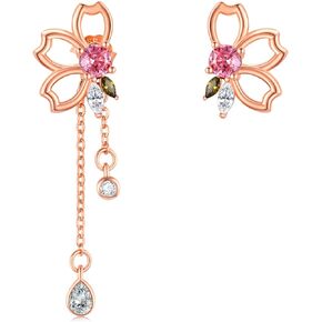 Flower Earrings S925 Sterling Silver Dangle Chain Rose Gold Earrings Cubic Zirconia Hypoallergenic Earrings for Women Girls Earrings Jewelry Gift