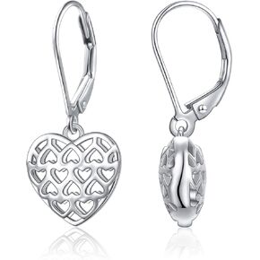 S925 Sterling Silver Heart Dangle Drop Leverback Clasp Lever back Earrings for Women Girl Jewelry