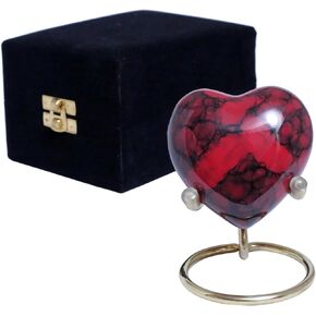 Small Marble Keepsake urn Unique Design Mini Urn, Decorative Heart Urn Stand for Male & Female, Heart Urn with Stand & Velvet Case (Green)