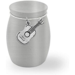 Small Mini Guitar Memorial Cremains Holder Container Jar Vial Brushed Stainless Steel Cremation Funeral Urn Music Musician