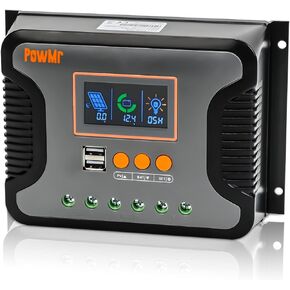 PowMr 30A 12V/24V/36V/48V PWM Solar Charge Controller w/ LCD Display USB Port for AGM, Gel, Flooded and Lithium Battery,for RVs, Yachts,Off-Gird, Max PV 100VDC,360W-1440W, Off-Gird Solar Controller