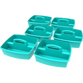 Storex 2-Compartment Large Caddy – Multipurpose Classroom Organizer with Handle, Teal, 6-Pack (00959F06C)