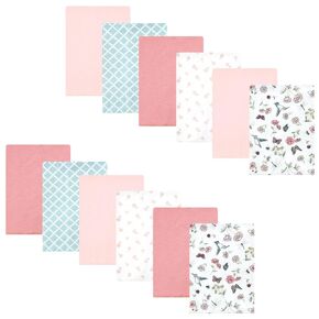 Hudson Baby Unisex Baby Cotton Flannel Burp Cloths Bundle, Hummingbird Garden, One Size