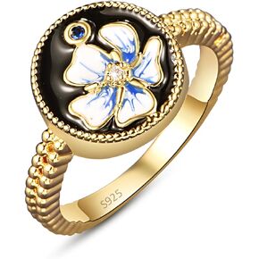 18K Gold Plated Ring for Women Blossom Flower Signet Statement Ring