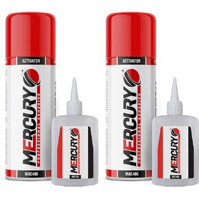 غراء Mercury CA مع المنشط (2 × 3.5 أونصة - 2 × 13.5 أونصة سائلة) غراء CA الفوري للأعمال الخشبية، لاصق سيانوأكريليت ورذاذ المسرع - عبوتان in Kuwait