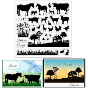 GLOBLELAND Farm Animals Silhouettes Clear Stamps 5.91x5.91 inch Farm Cattle Horse Chicken Silicone Clear Stamp Seals Plants Transparent Stamps for DIY Scrapbooking Cards Making Journal in Saudi Arabia