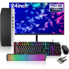 HP ProDesk 600 G4 SFF Desktop PC with New 24" FHD Monitor and RGB Speakers PC Set, Core i3-8100, 16 GB RAM, 512 GB SSD, Keyboard & Mouse, Windows 10 Pro (Renewed)