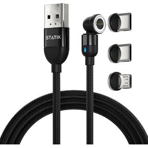 Statik كابل شحن مغناطيسي USB C 360 شاحن Android 360 كابل شحن مغناطيسي - Micro-USB، 2 أطراف موصل قابلة للإزالة من النوع C - 6FT أسود in Kuwait