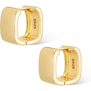 925 Sterling Silver Small Square Huggie Hoop Earrings for Women Trendy Hypoallergenic 14K Gold Plated Sterling Silver Chunky Geometric Minimalist Hoops for Girls Women Gifts