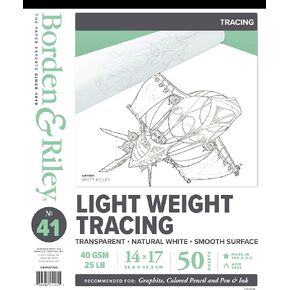 Borden & Riley 14" x 17" #41 Monroe Triple T Parchment Tracing/Light Paper Pad, 25 lb., 50 White Sheets, 1 Pad Each