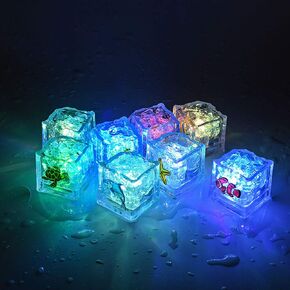 Novelty Kids Bath Toy 8 PCS Simulation Ice Cube Liquid Water Sensor Mutlticolor Glowing Luminous Ice Cube with Marine Plants and Animals Pattern for Bathtub, Swimming Pool